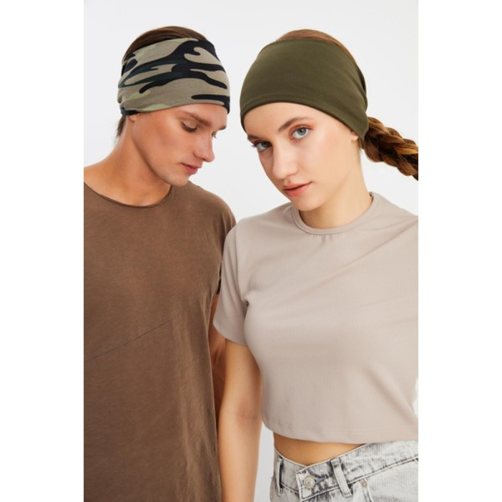 Butikgiz Haki -Kamuflaj 2'li Çift Taraflı Kullanım Alternatifli, Pamuklu Penye, Kaymaz, Hafif, Spor Saç Bandı Bandana Toka, Taç & Saç Bandı Fiyatı