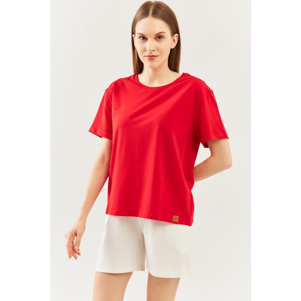 Butikgiz Kırmızı Oversize Rahat %100 Pamuklu Penye Bisiklet Yaka Kısa Kol Basic T-Shirt Giyim & İç Giyim Fiyatı