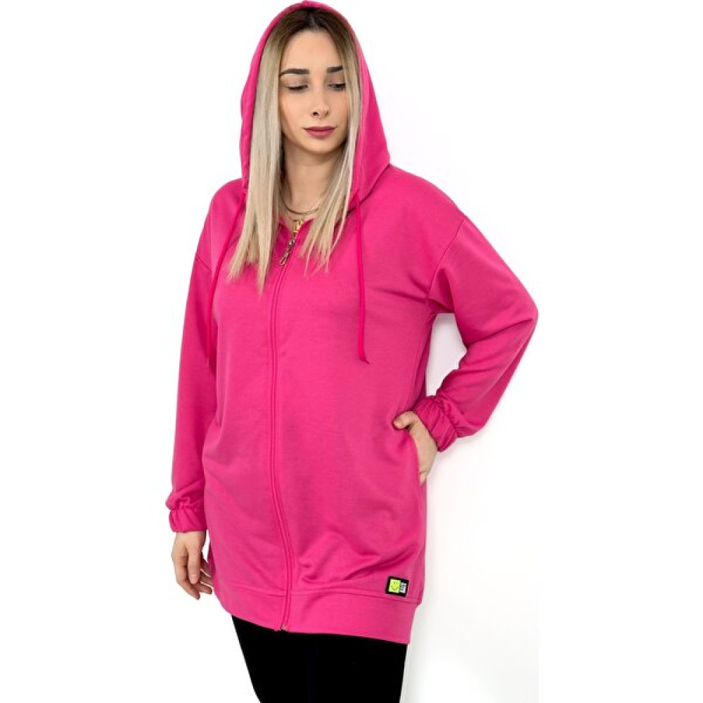Butilya Ince Mevsimlik Tesettür Boy Fuşya Kapüşonlu Fermuarlı Sweatshirt Hırka Kadın Hırka Fiyatı