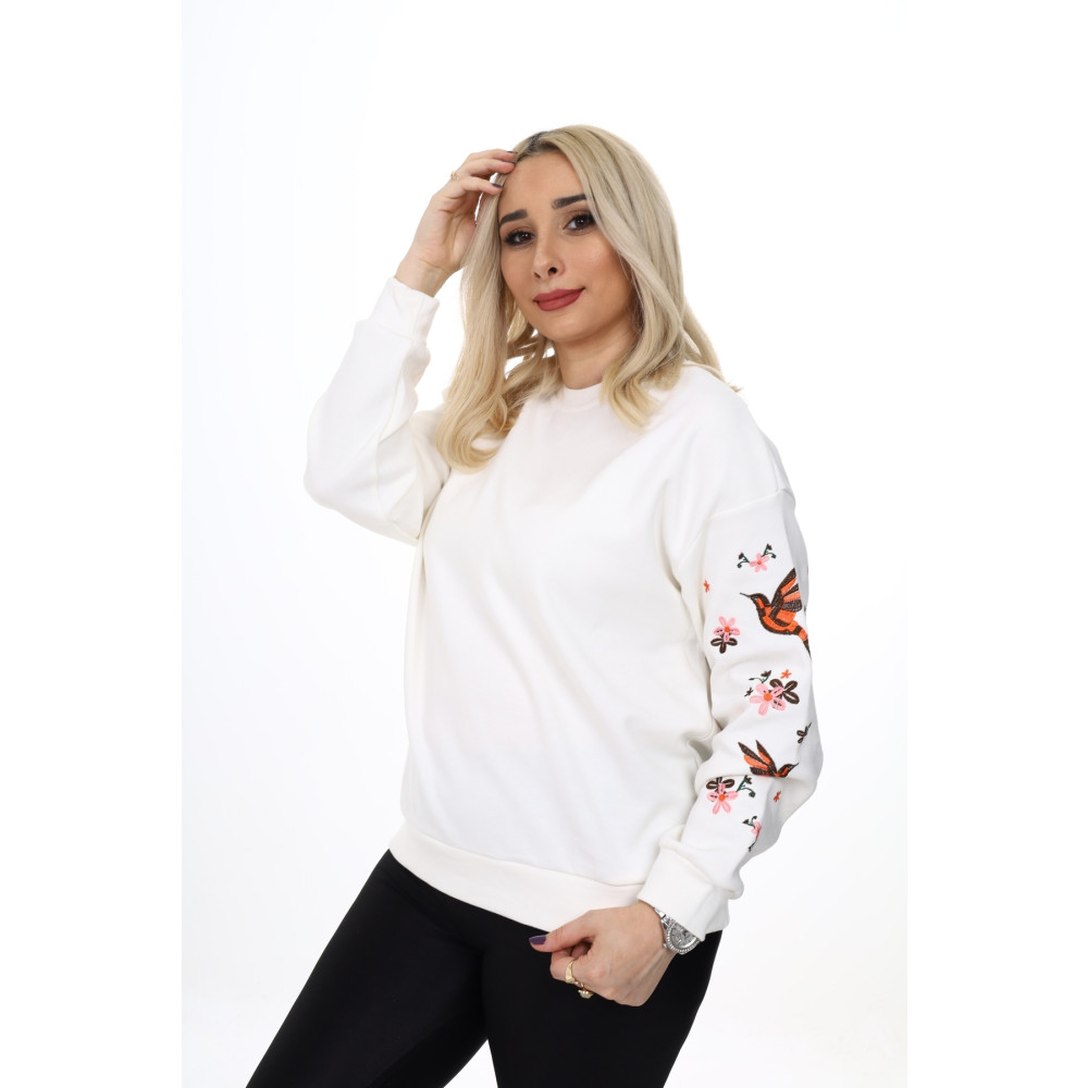 Butilya Kolu Nakışlı Sweatshirt Beyaz L Beden Bayan Sweatshirt Fiyatı