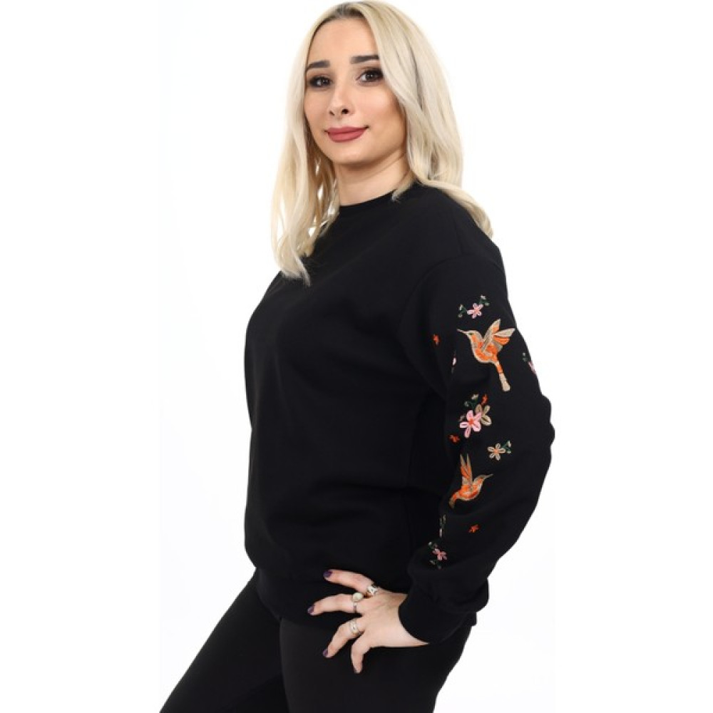 Butilya Kolu Nakışlı Sweatshirt Siyah Bayan Sweatshirt Fiyatı
