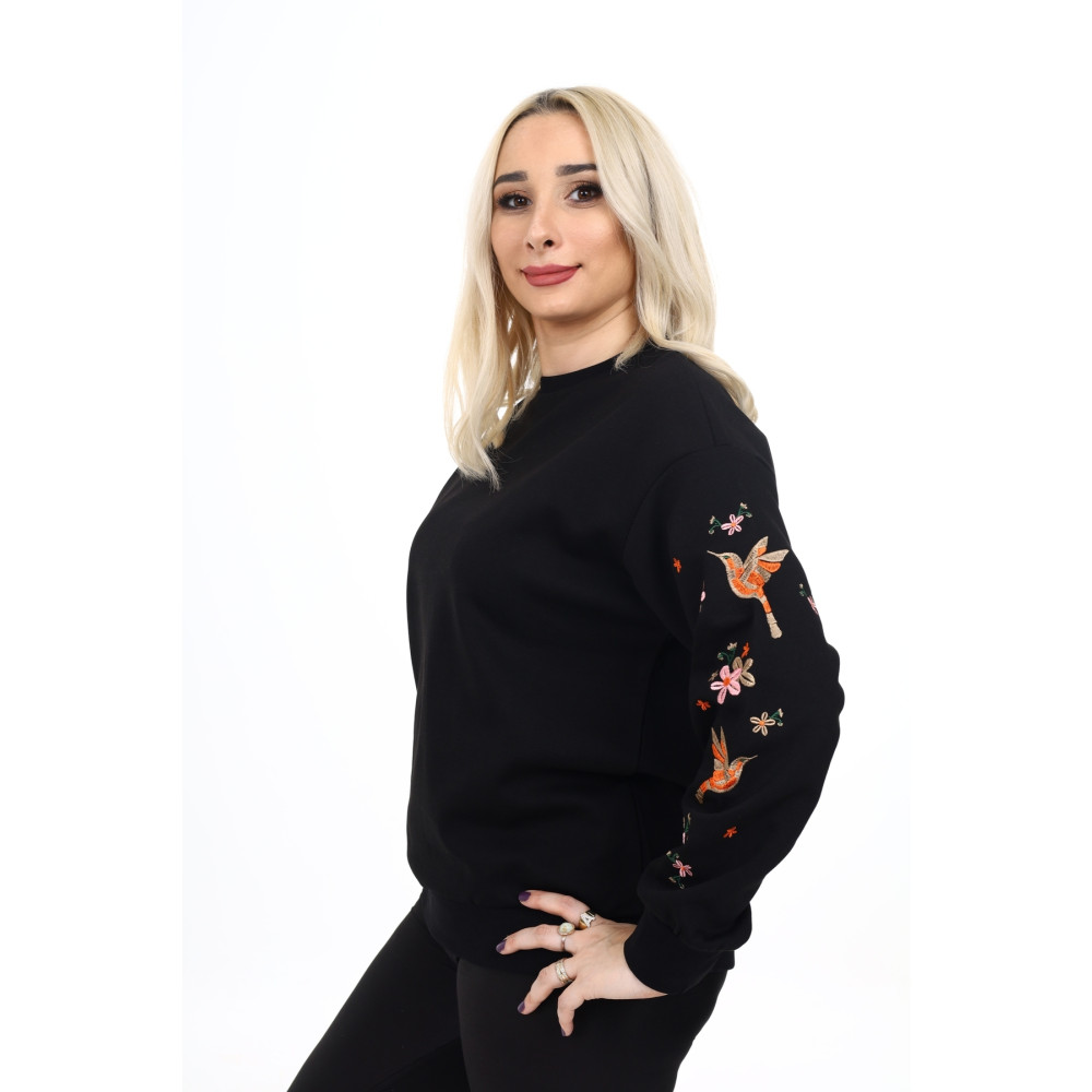Butilya Kolu Nakışlı Sweatshirt Siyah M Beden Bayan Sweatshirt Fiyatı