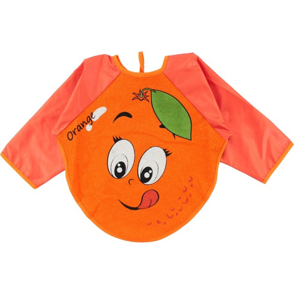 Buude Portakal Motif Bebek Kollu Mama Önlüğü - Standart - Turuncu Mama Önlüğü Fiyatı