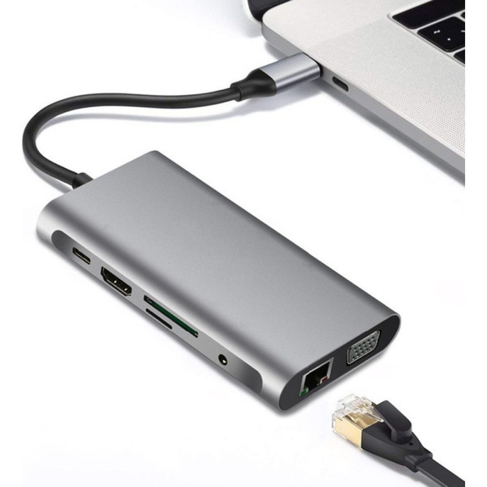 Buyfun 10'u 1 Arada Type-C Bağlantı Istasyonu USB Hub'ı (Yurt Dışından) - Gri USB & Firewire Ürünleri Fiyatı