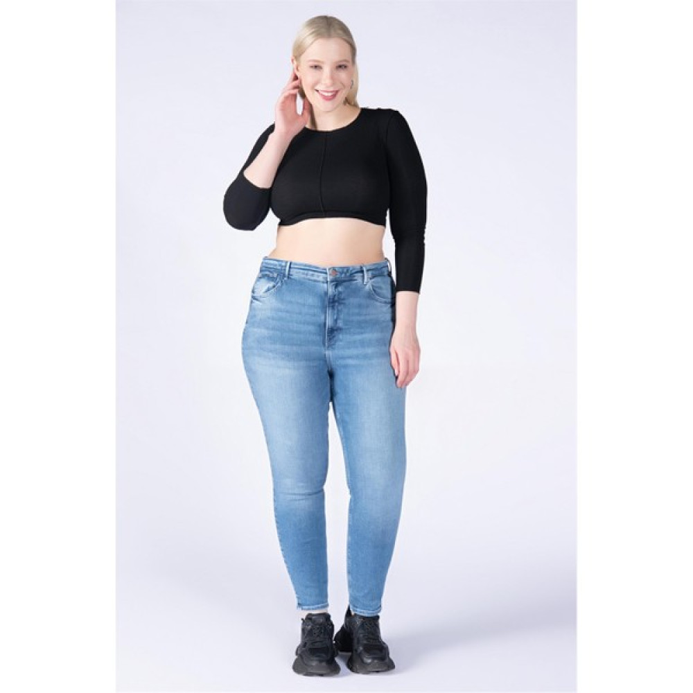 Büyük Beden Mavi Yüksek Bel Skinny Jeans Kadın Pantolon Fiyatı