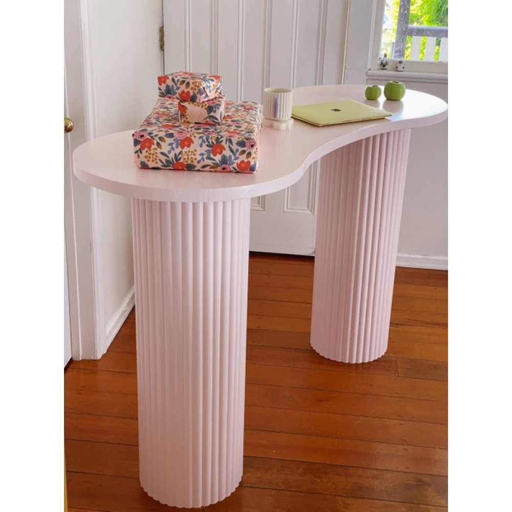 Büyük İnci Ahşap Fıstık Şekilli Çalışma Masası/konsol/salon Masası - 55X76X130 - Toz Pembe Çalışma Masası Fiyatı