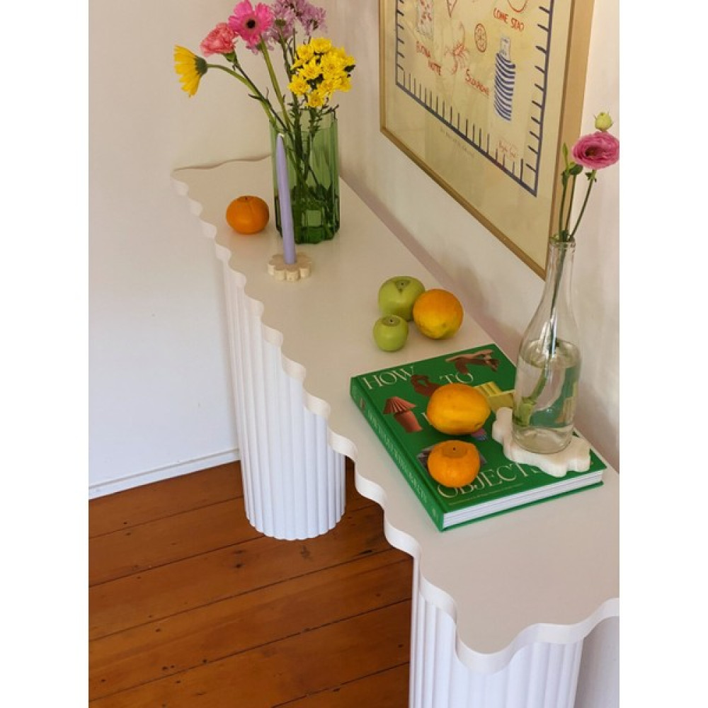 Büyük İnci Dalgalı Konsol/salon Masası - 32X80X130 - Beyaz Çalışma Masası Fiyatı