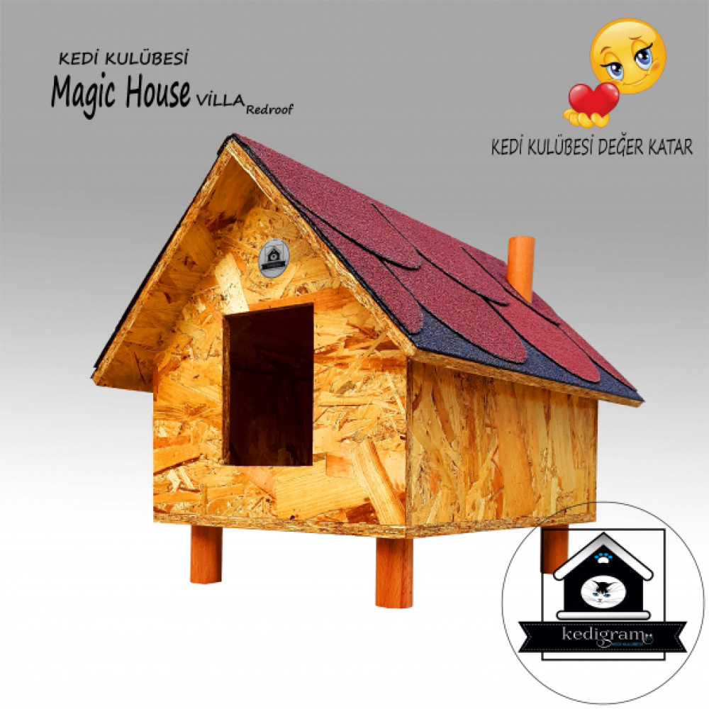 Buyuk Kedi Evi - Kedi Kulubesi Magic House Villa Redroof (Kirmizi) Evcil Hayvan Ürünleri Fiyatı