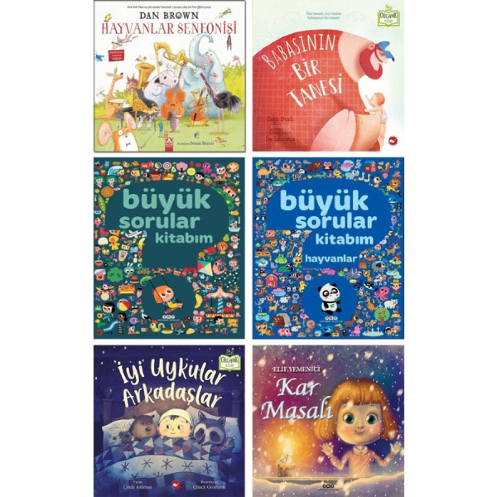 Büyük Sorular Kitabım + Büyük Sorular Kitabım Hayvanlar + Hayvanlar Senfonisi + Babasının Bir Tanesi + Iyi Uykular Arkadaşlar + Kar Masalı / 6lı Ci... Çocuk Masal Fiyatı