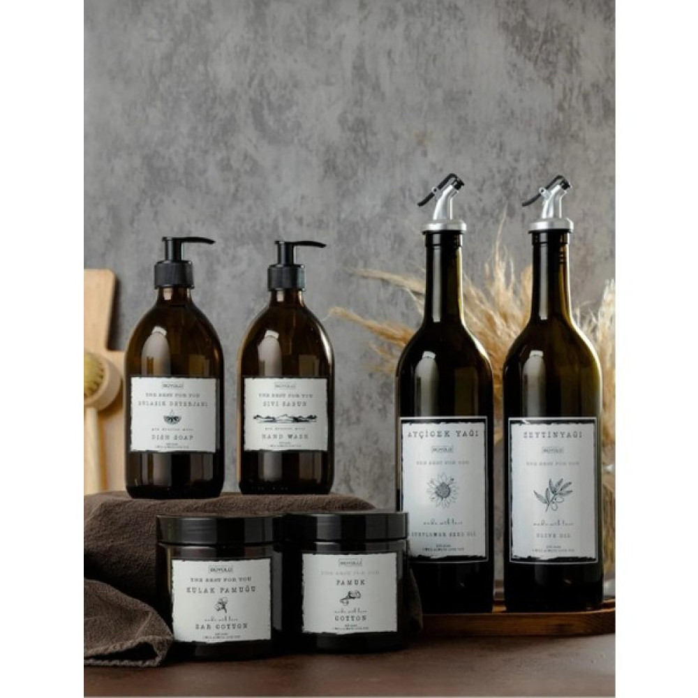 Büyülü Home 3lü Set 6 Parça Cam 2li 750ML Yağdanlık Cam Amber 300ML 2li Sıvı Sabunluk 2li Amber Pamukluk K Banyo Aksesuarları Fiyatı