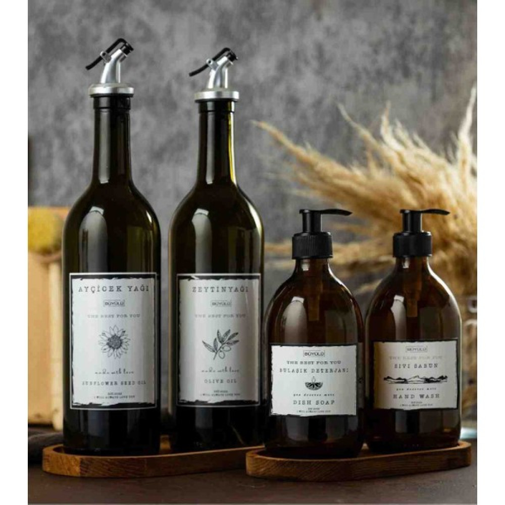 Büyülü Home 4 Lü Set 2 Li 750 ml Zeytinyağı Şişesi 2 Li 300 ml Sıvı Sabun Sisesi - Yeşil Mutfak Gereçleri Fiyatı