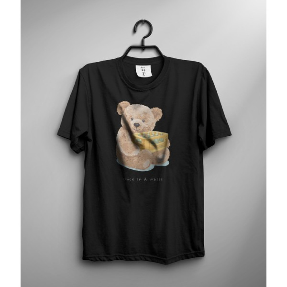 Buzagi Bir Zamanlar Sevimli Ayıcık Teddy Bear Regular Kalıp Dijital Baskılı Siyah Tişört Erkek T-shirt Fiyatı