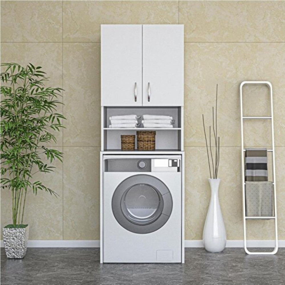 Buzkan Mobilya % 100 mdf Banyo ve Alt Üst Çamaşır Makinesi Dolabı Kapaklı Dolap - Beyaz Gardrop & Dolap Fiyatı