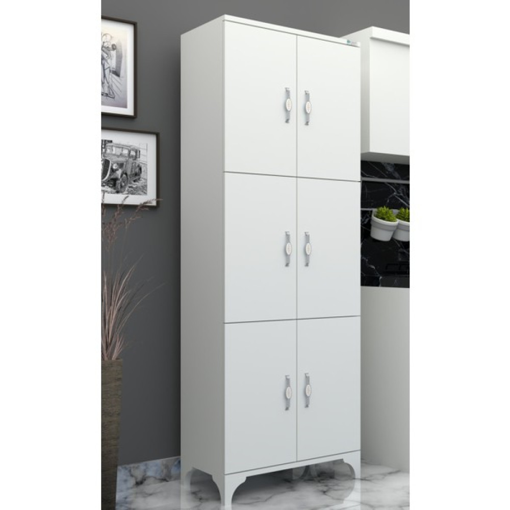 Buzkan Mobilya % 100 Mdf Lam -Frenli-Çok Amaçlı Kiler Balkon Banyo 6 Kapaklı Dolap 71 x 194 cm - Beyaz - Beyaz Gardrop & Dolap Fiyatı