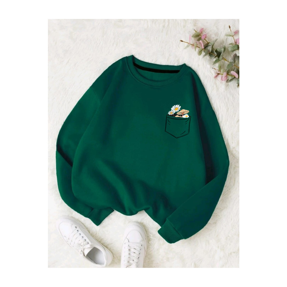 BW Bravely Wear Çiçek Baskılı Bisiklet Yaka Pamuklu Sweatshirt XL Beden Bayan Sweatshirt Fiyatı