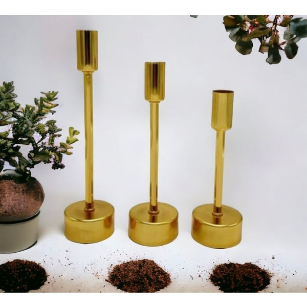By Batu 3lü Krom Kaplama Gold Metal Mumluk ,şamdan,dekoratif Mumluk,ev Dekorasyon Şamdan Fiyatı