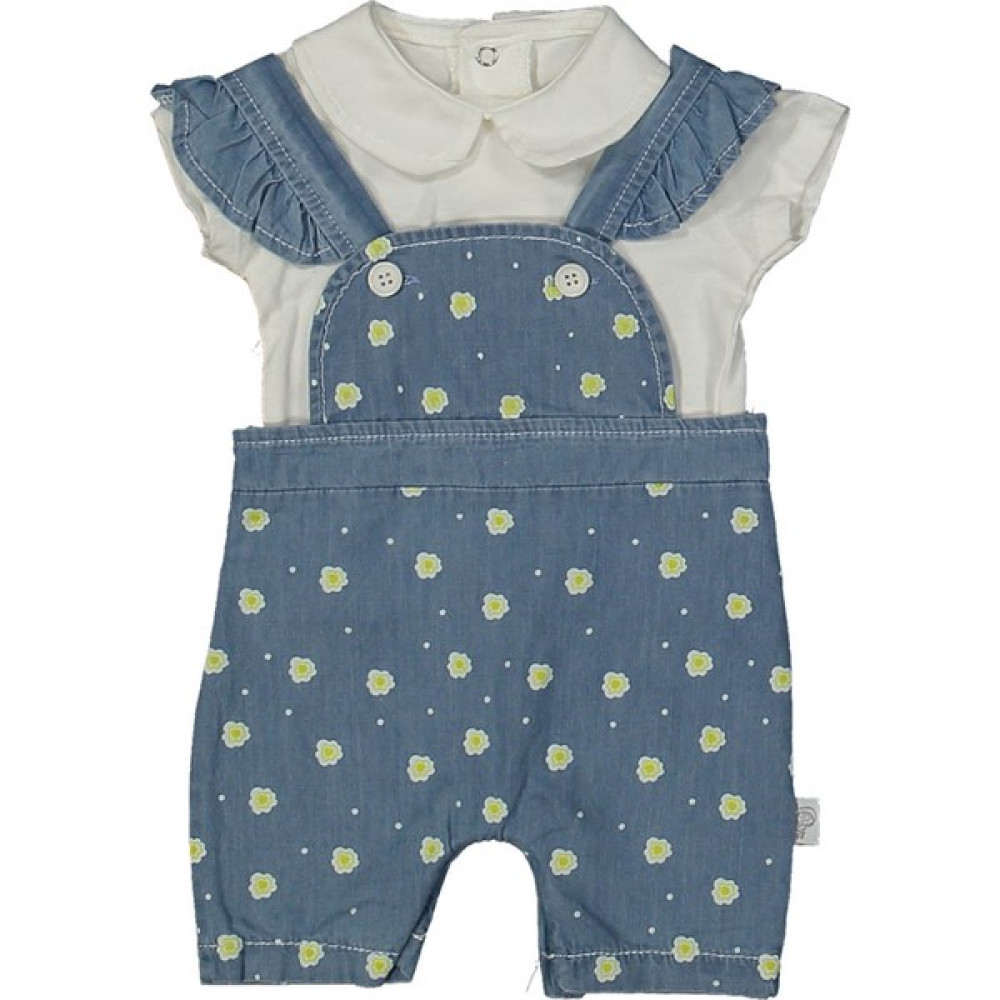 by BebekOdam Kız Bebek Ekru Mavi Çiçekli Salopet Takım - 1013713 Bebek Tulumu Fiyatı