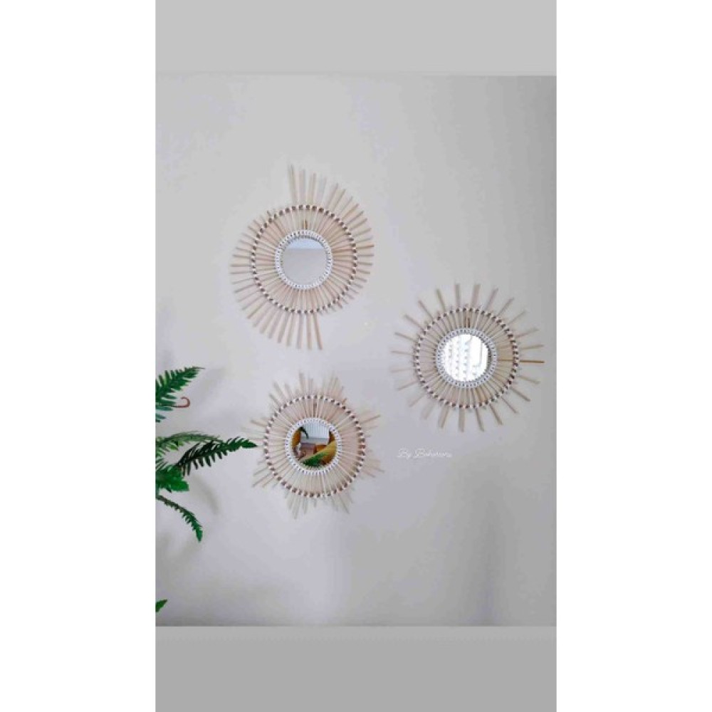By Bohostore 3li Bambu Ayna Seti,rattan Ayna,bohem Ayna - 50cm 40cm 35cm Ayna Fiyatı