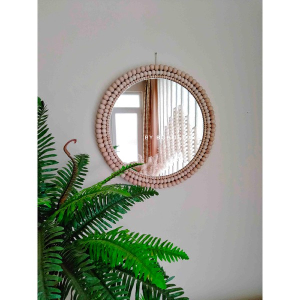 By Bohostore 40CM Ahşap Boncuklu Ayna, Konsol Ayna , Dekoratif Yuvarlak Ayna Ayna Fiyatı