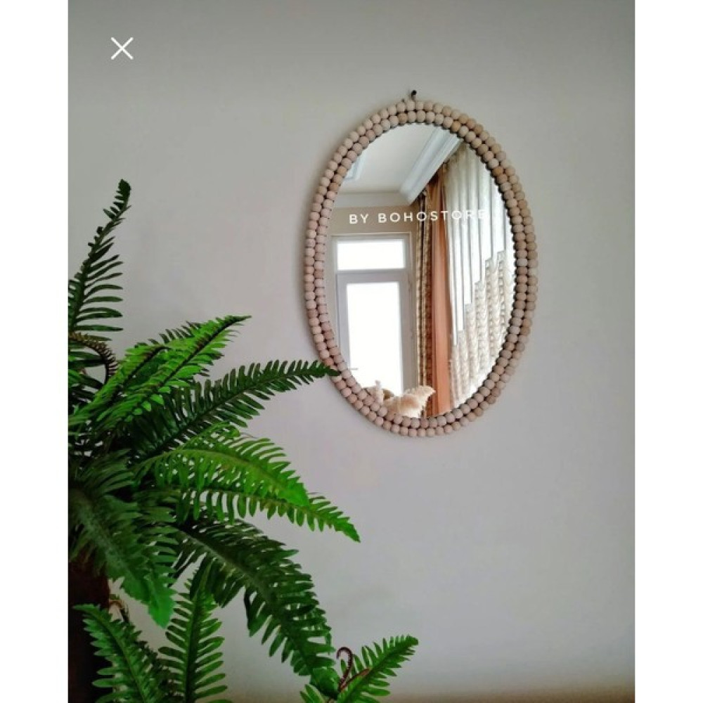 By Bohostore Ahşap Boncuklu Oval Ayna & Bohem Ayna Orjinal Aynalı - 40x30 Ayna Fiyatı