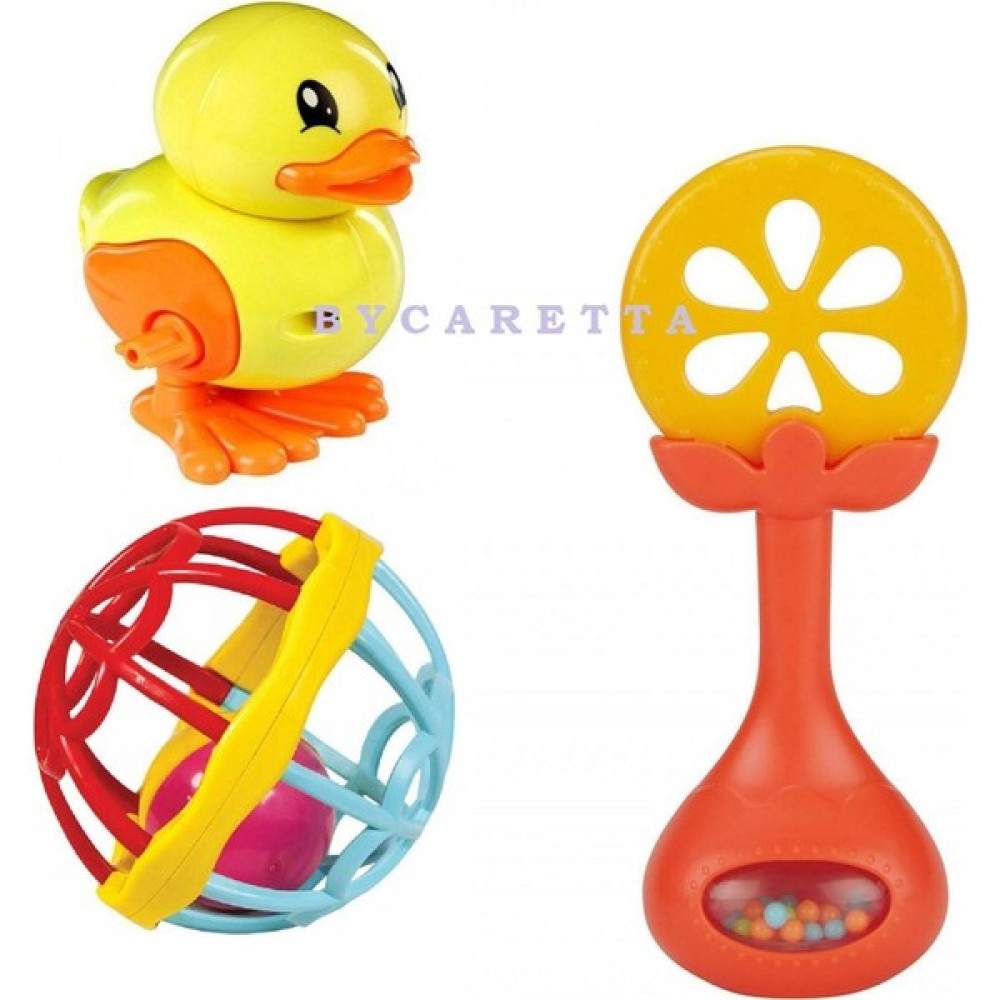 by Caretta Bycaretta Kurmalı Zıplayan Ördek + Çıngıraklı Dişlik Mandalina + Çıngıraklı Top Emekleme Arkadaşı - Renkli Bebek Oyuncakları Fiyatı