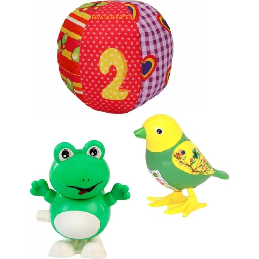 by Caretta Çıngıraklı Kumaş Top + Kurmalı Zıplayan Kurbağa + Kurmalı Zıplayan Kuş Emekleme Arkadaşı Bebek Oyuncakları Fiyatı