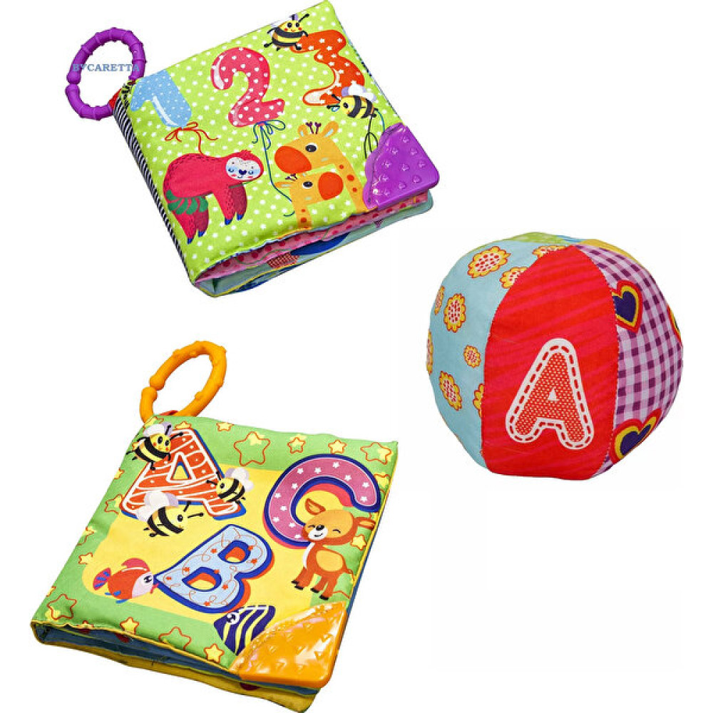 by Caretta Diş Kaşıyıcı Kumaş Harfler ve Sayılar Kitabım + Çıngıraklı Top Diş Kaşıyıcı Eğitici Set Bebek Oyuncakları Fiyatı