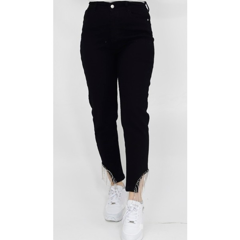 By Coolest Butik 1417 Paçası Zincir Taşlı Dar Paça Kot Pantolon Bayan Jeans / Kot Pantolon Fiyatı
