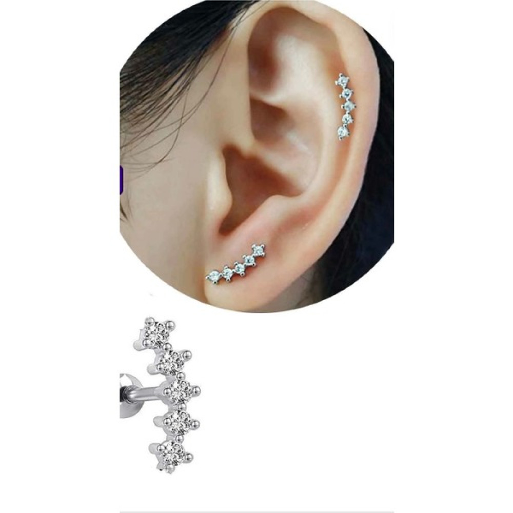 By Dilek Çetin Accessory Çelik 5 Taşlı Kıkırdak Helix Tragus Piercing (1ADET) - Gümüş Altın & Gümüş Piercing Fiyatı
