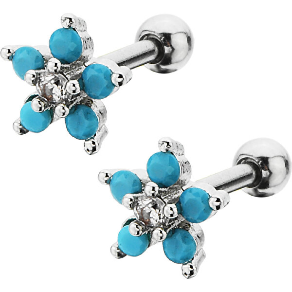 By Dilek Çetin Accessory Çelik Mavi Firuze Taşlı Kıkırdak Helix Tragus Piercing (1ADET) - Gümüş Altın & Gümüş Piercing Fiyatı
