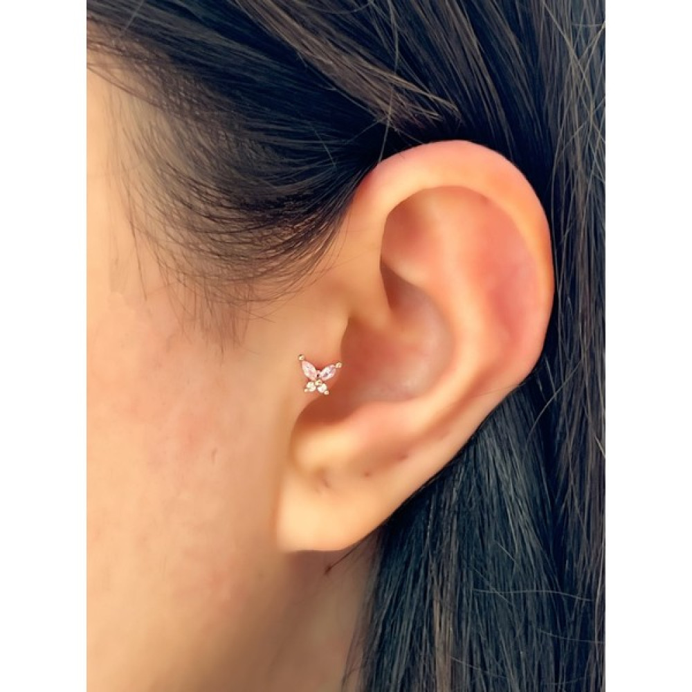By Dilek Çetin Accessory Çelik Pembe Taşlı Kelebek Figürlü Kıkırdak Helix Tragus Piercing 1AD - Gold Altın & Gümüş Piercing Fiyatı