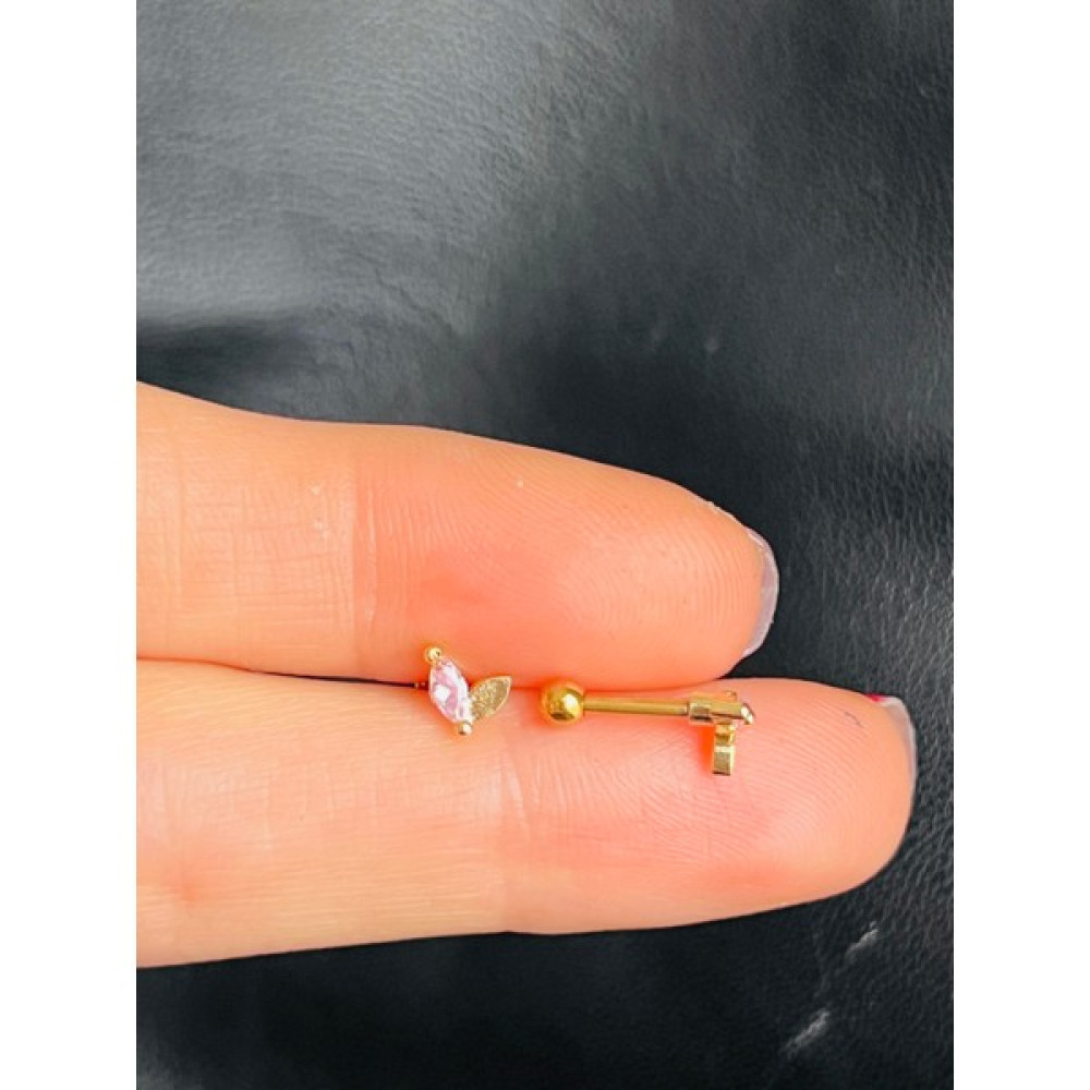 By Dilek Çetin Accessory Çelik Pembe Taşlı Kıkırdak Helix Tragus Piercing (1ADET) - Gold Altın & Gümüş Piercing Fiyatı