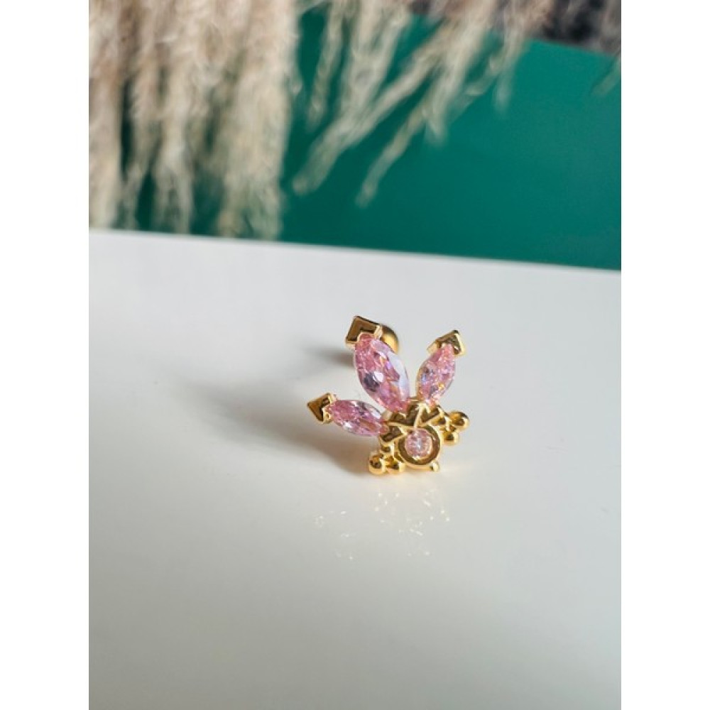 By Dilek Çetin Accessory Çelik Pembe Taşlı Lotus Çiçeği Kıkırdak Helix Tragus PIERCING(1ADET) - Gold Altın & Gümüş Piercing Fiyatı