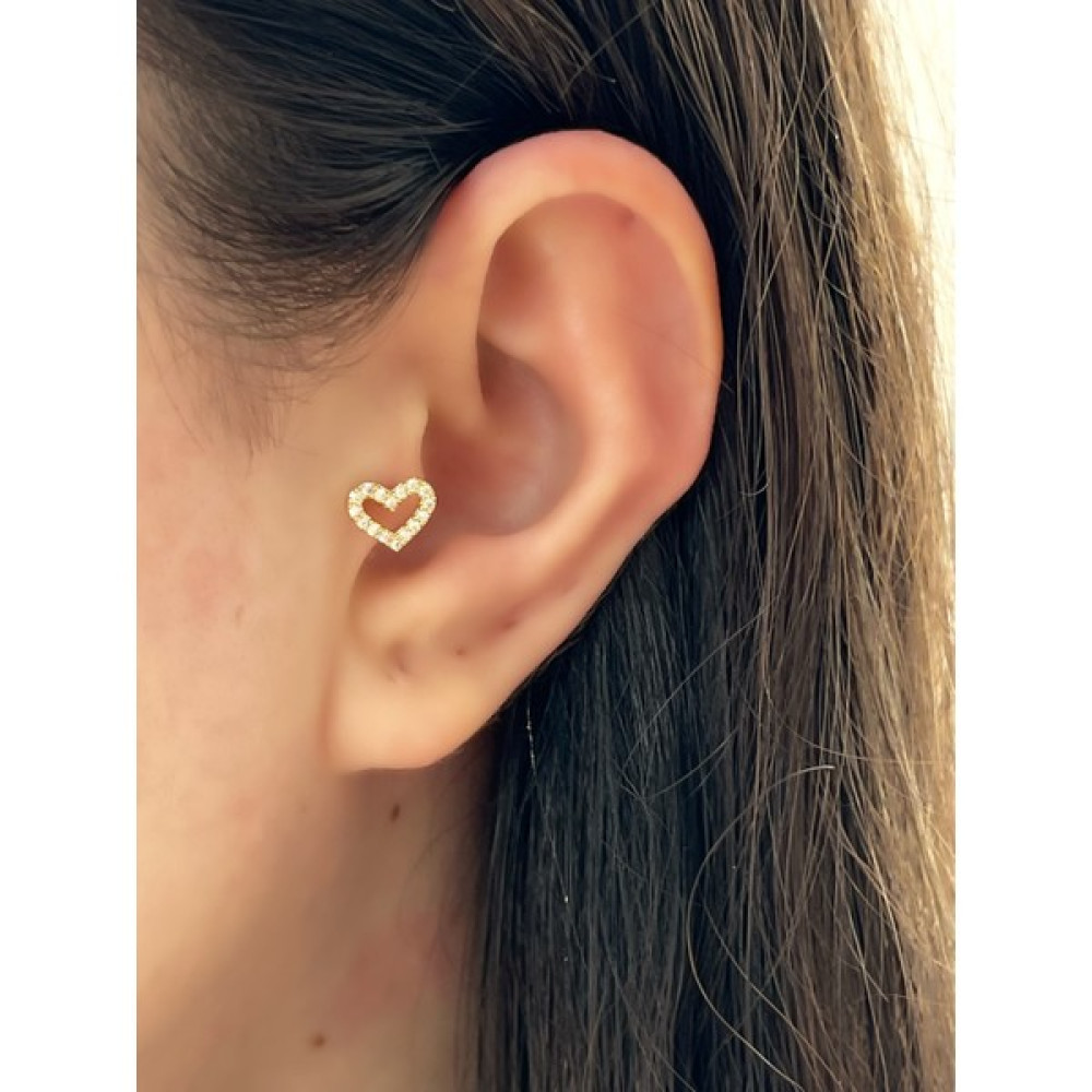 By Dilek Çetin Accessory Çelik Taşlı Kalp Model Kıkırdak Helix Tragus Piercing - Gold Altın & Gümüş Piercing Fiyatı