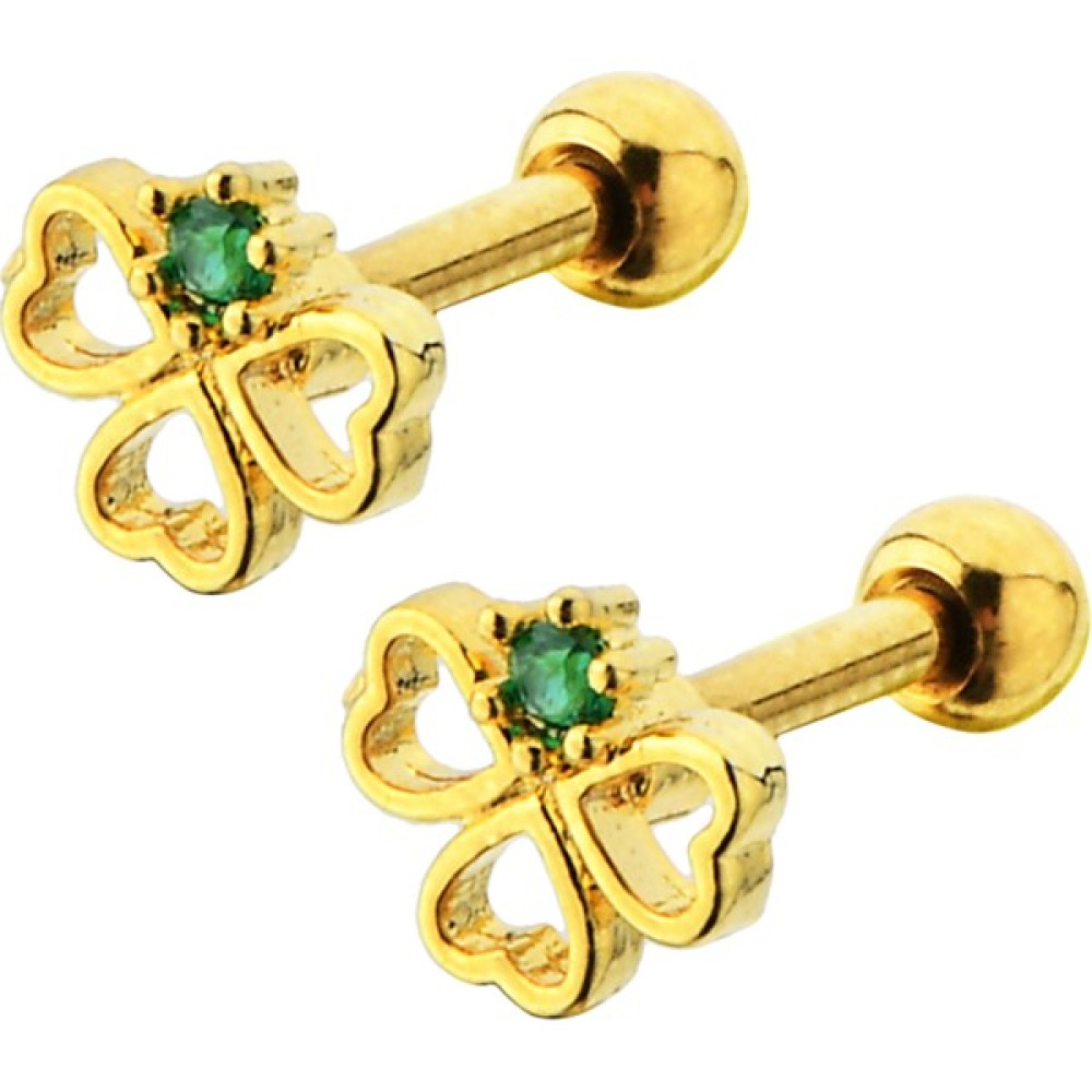 By Dilek Çetin Accessory Çelik Yeşil Taşlı Yonca Model Kıkırdak Helix Tragus Piercing Altın & Gümüş Piercing Fiyatı