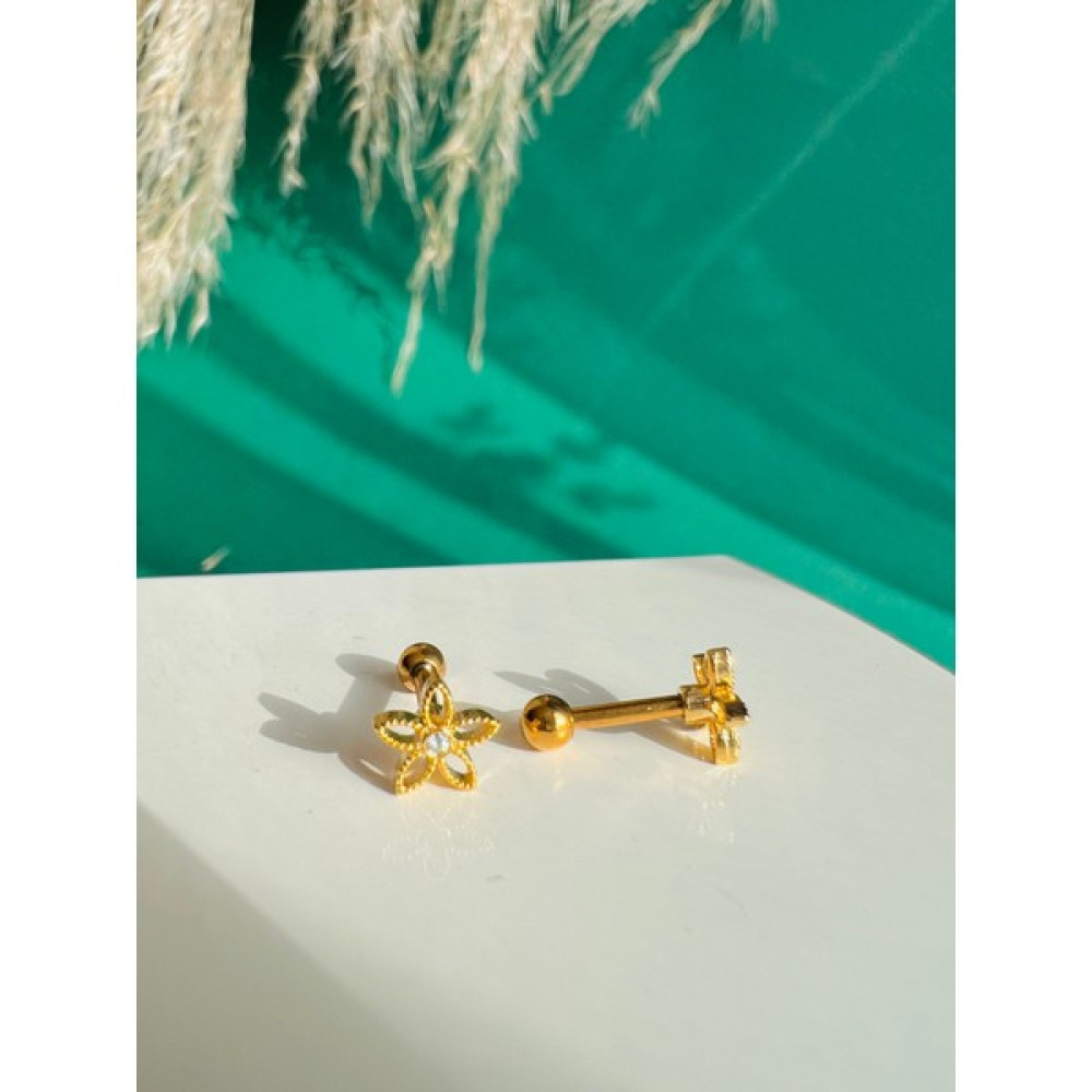 By Dilek Çetin Accessory Cerrahi Çelik Çiçek Model Kıkırdak Helix Tragus Piercing 1AD - Gold Altın & Gümüş Piercing Fiyatı