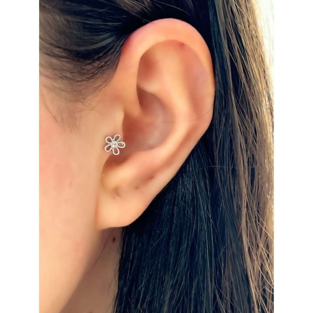 By Dilek Çetin Accessory Cerrahi Çelik Çiçek Model Kıkırdak Helix Tragus Piercing (1AD) - Gümüş Altın & Gümüş Piercing Fiyatı