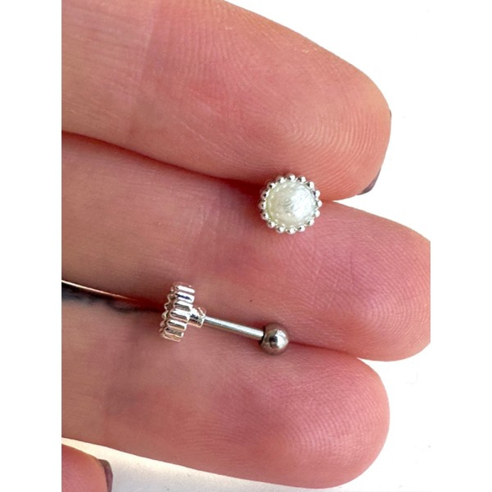By Dilek Çetin Accessory Cerrahi Çelik Inci Taşlı Kıkırdak Helix Tragus PIERCING(1ADET) - Gümüş Altın & Gümüş Piercing Fiyatı