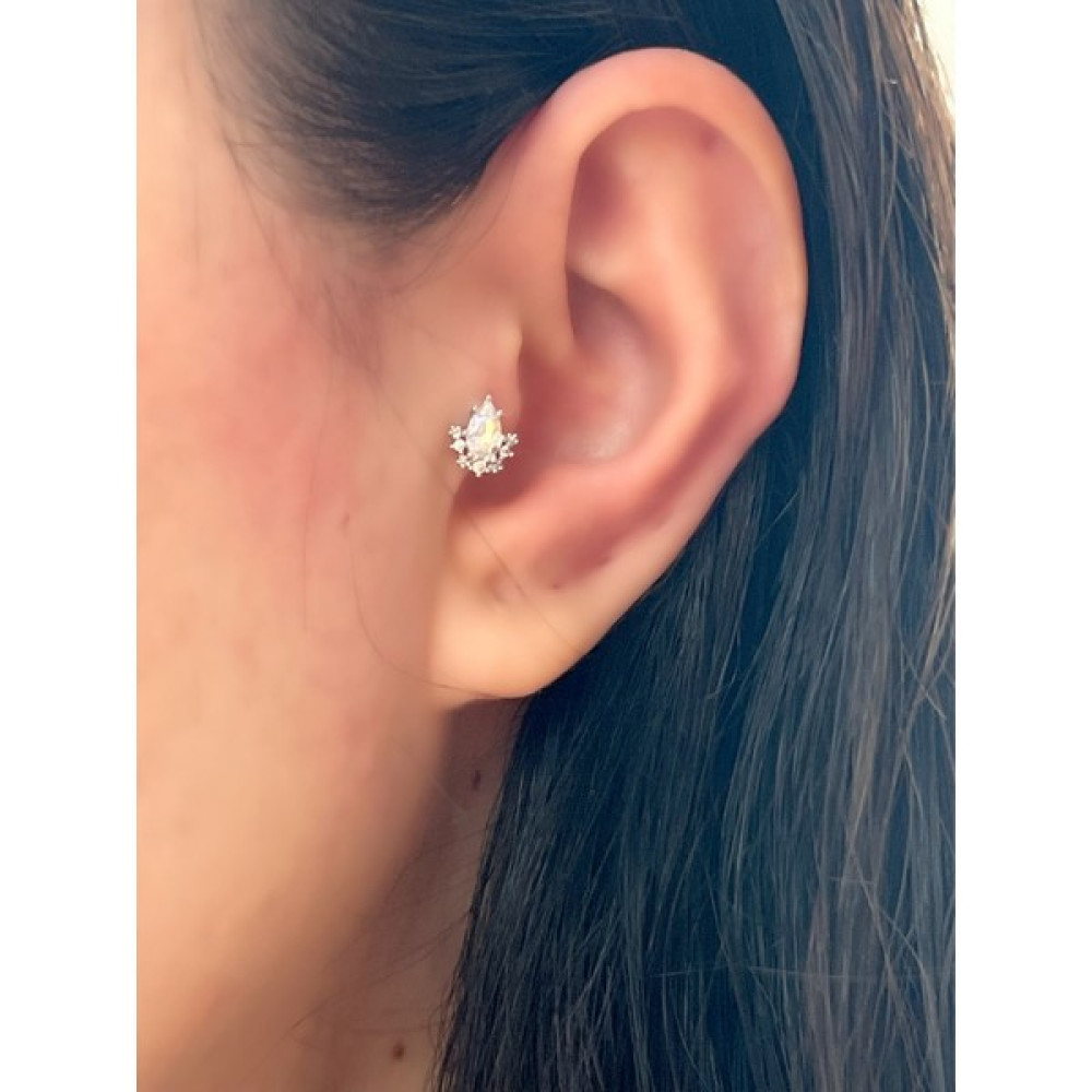 By Dilek Çetin Accessory Cerrahi Çelik Taşlı Kıkırdak Helix Tragus Piercing 1AD - Gümüş Altın & Gümüş Piercing Fiyatı