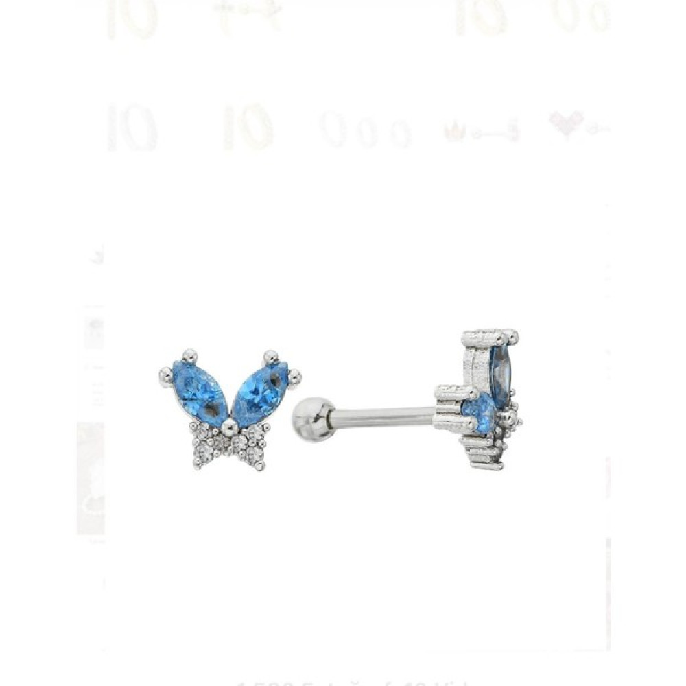 By Dilek Çetin Accessory Mavi Kelebek Figürlü Kıkırdak Helix Tragus Piercing (1 Adet) - Gümüş Altın & Gümüş Piercing Fiyatı
