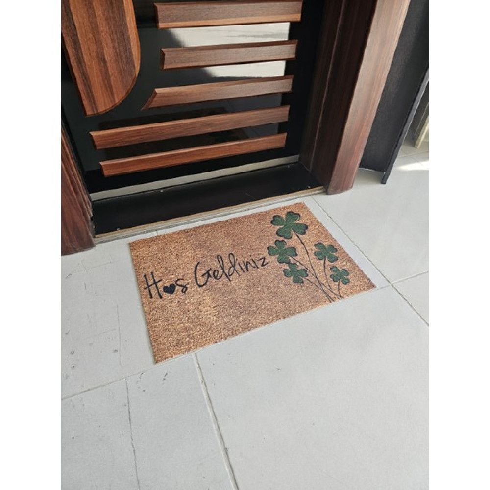 By Dora Dijital Baskı Kapı Önü Paspasları Yeşil Yoncalı *hoşgeldiniz Model 2* - Acı Kahve - 45 x 70 cm Paspas Fiyatı