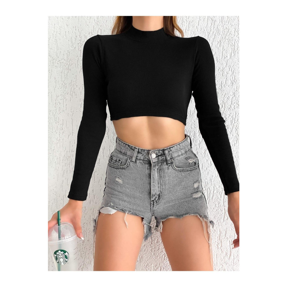 By Gecce Balıkçı Yaka Uzun Kollu Kaşkorse Fitted/slim Crop L Beden Bluz Fiyatı