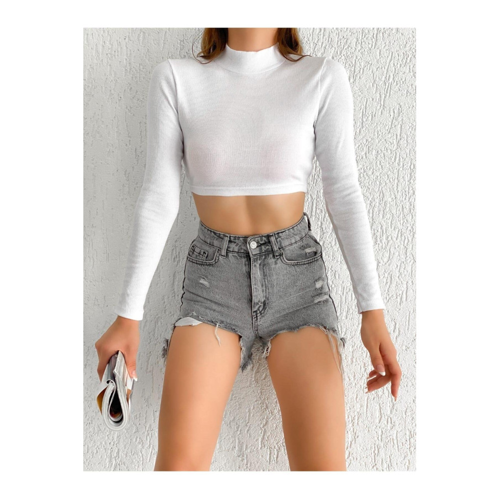 By Gecce Balıkçı Yaka Uzun Kollu Kaşkorse Fitted/slim Crop S Beden Bluz Fiyatı