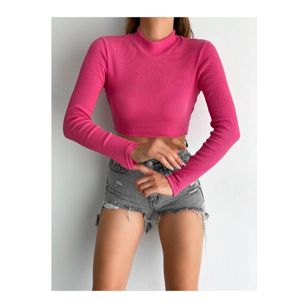 By Gecce Balıkçı Yaka Uzun Kollu Kaşkorse Fitted/slim Crop STD Beden Bluz Fiyatı