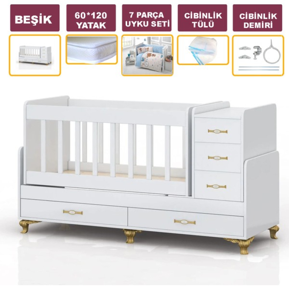 By Golden 5 Çekmeceli Avangard Büyüyen Bebek Beşiği Set Beşik Fiyatı
