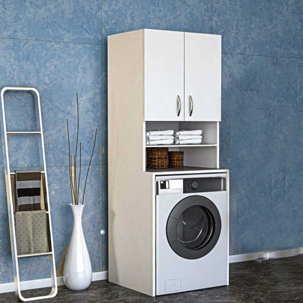 By Golden Çamaşır Makinası ve Banyo Dolabı - Beyaz - Gümüş Kulp Banyo Dolabı / Mobilyası Fiyatı