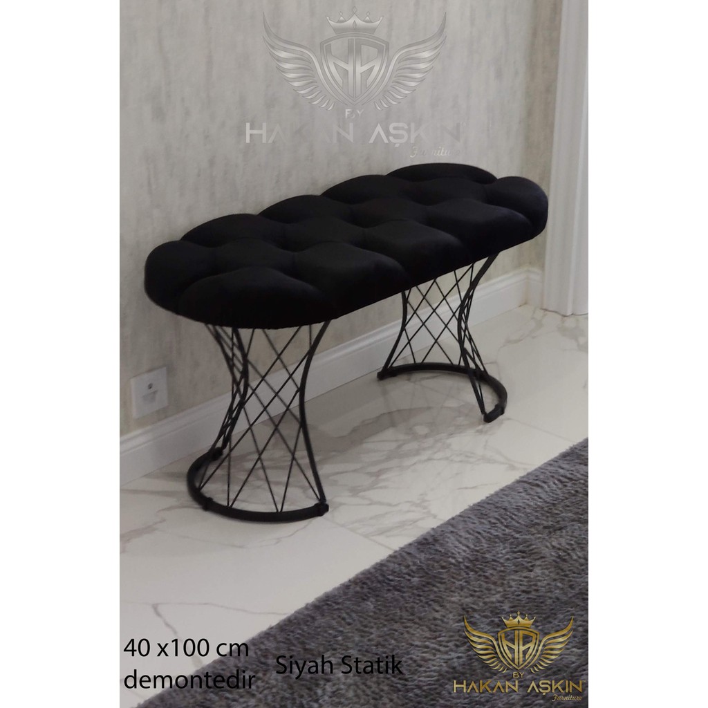 By Hakan Aşkın Luxury Pota Bench 40X100CM Puf&bench Yatak Önü - Antre - Salon - Oturma Odası - 40 x 100 cm - Siyah Diğer Fiyatı