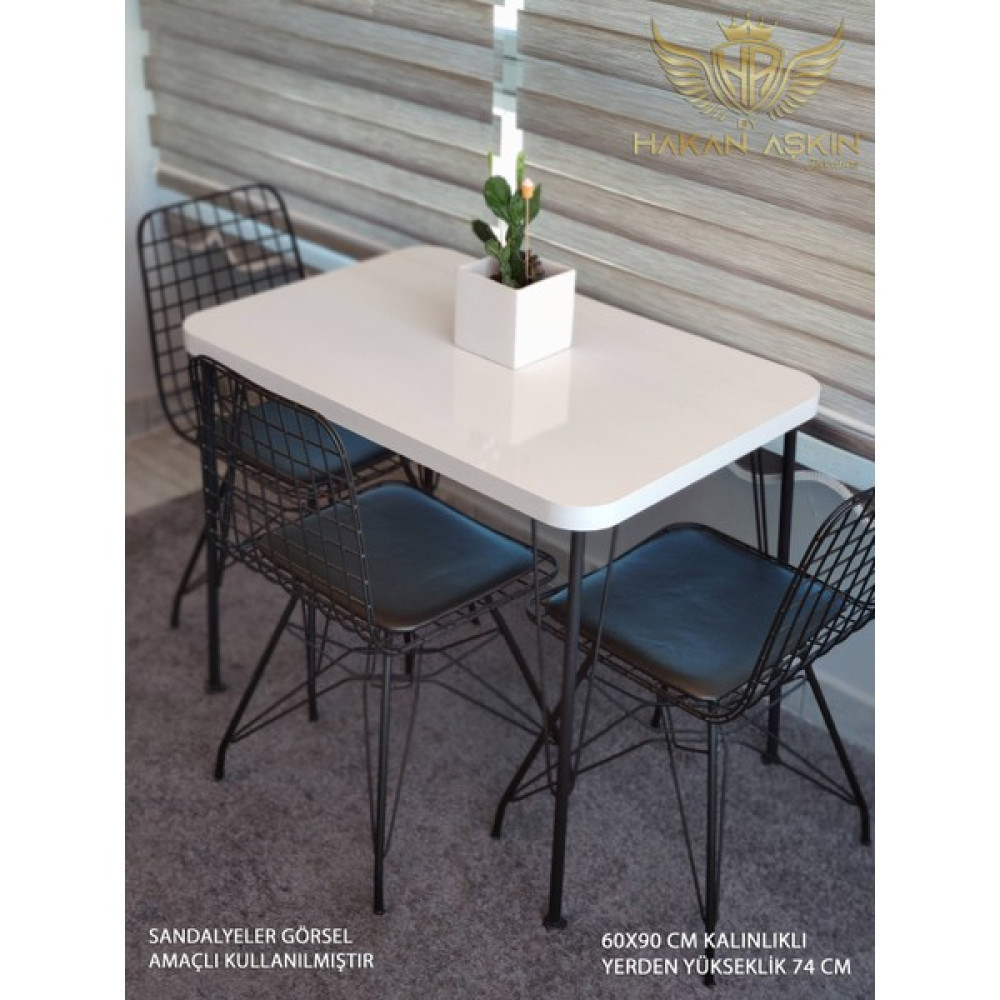 By Hakan Aşkın Siyah Metal Ayaklı 60 x 90 cm Kalınlıklı (Tek Masa) White Eclipse Balkon - Çalışma - Mutfak Masası - Beyaz - 60x90 cm Yemek & Mutfak Masası Fiyatı