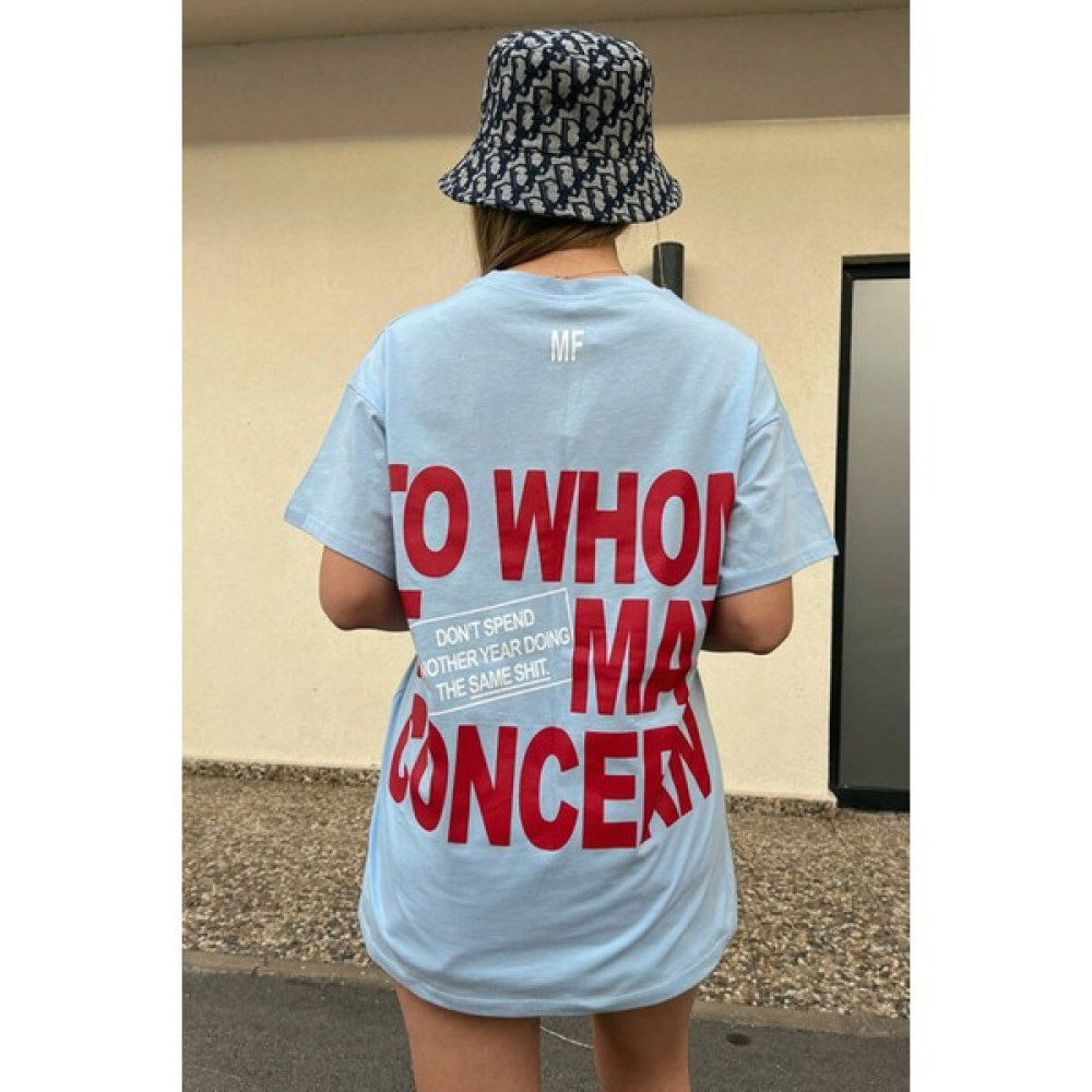 By Helin Ateş Bebe Mavisi Sırtı Baskılı Oversize Tişört Bayan T-shirt Fiyatı