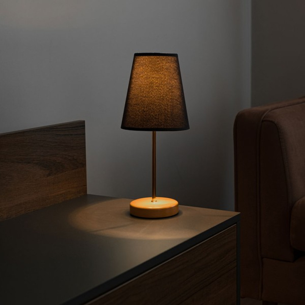 By-Lamp Ahşap Ayaklı Abajur Masa Lambası Bronz Gövde Siyah Şapka - Siyah - Bronz Abajur Fiyatı